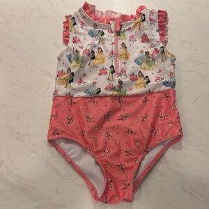 Disney Girls One-Piece Princess Swim Suit - Pink & White